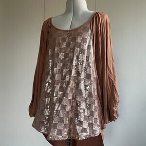 Retro Vava Sequins Glitter Spring Summer Top, Netural, Made in USA, XS